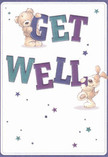 In this get well card, an uplifting energy flows from the illustrated partnership of an adorable teddy bear and a floppy-eared puppy, both depicted with such soft, tactile detail that you can almost feel their comforting embrace. They joyfully interact with the oversized, colourful 'Get Well' lettering, each taking a playful position that brings the scene to life. Vivid purples and calming teals sweep through the bold text, set against a serene, creamy-white background that feels as fresh as a new morning in West Drayton. Twinkling stars scattered throughout the design shimmer with a sense of hope and anticipation-much like the gestures of kindness seen in local parks or along bustling community routes. The subtle artistry in the animals' fur and the lively movement in the composition evoke the nurturing reassurance that comes with sending a bespoke bouquet crafted just for someone you care about. With every glance, the card seems to offer a smile-one that reassures, comforts, and gently supports, much as the close-knit spirit of West Drayton does for those in need of healing and cheer.